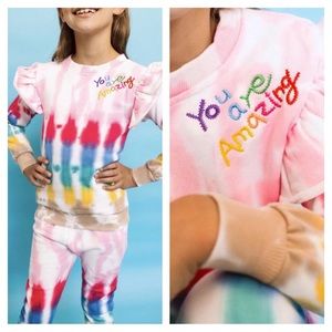 LOLA + THE BOYS YOU ARE AMAZING TIE DYE SET OUTFIT SWEATSHIRT AND PANTS